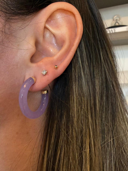 14K YG NATURAL JADE PURPLE BIG HOOPS