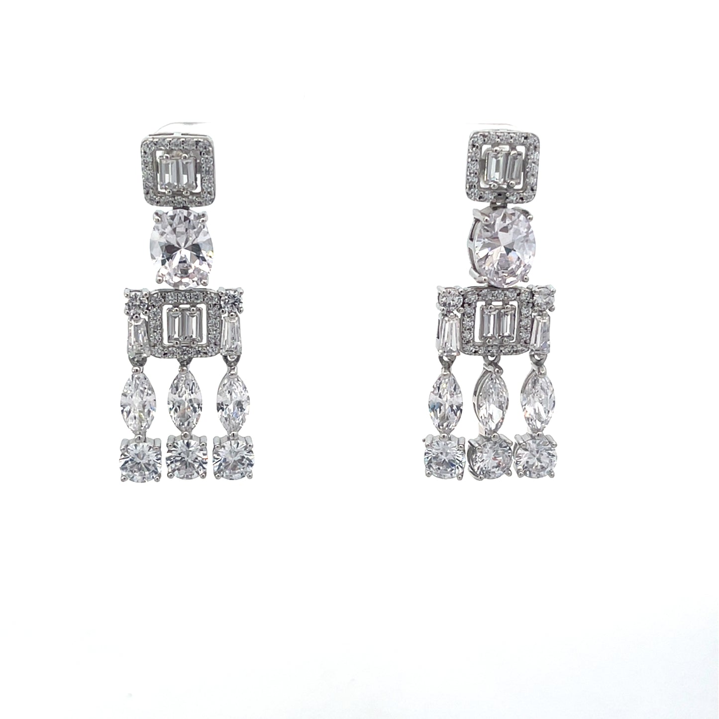 MULTI SHAPE LONG PARTY CZ EARRINGS