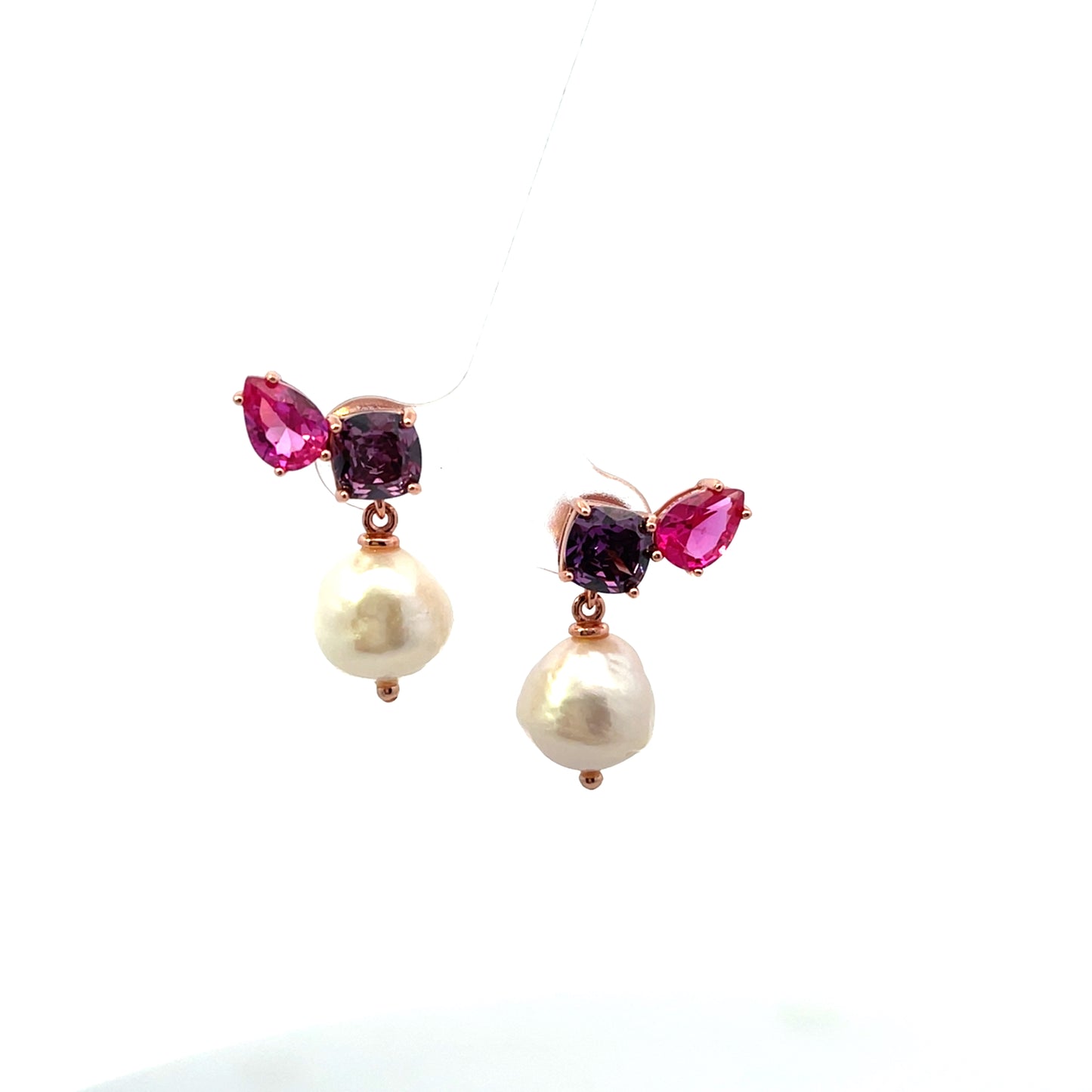 PEAR AND SQUARE PINK PURPLE WITH PEARL CHARM EARRINGS RG