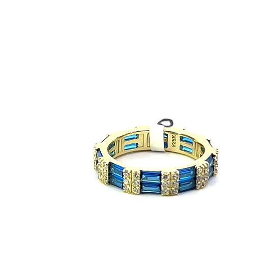 2 BAGUETTE 2 PAVE BLUE RING