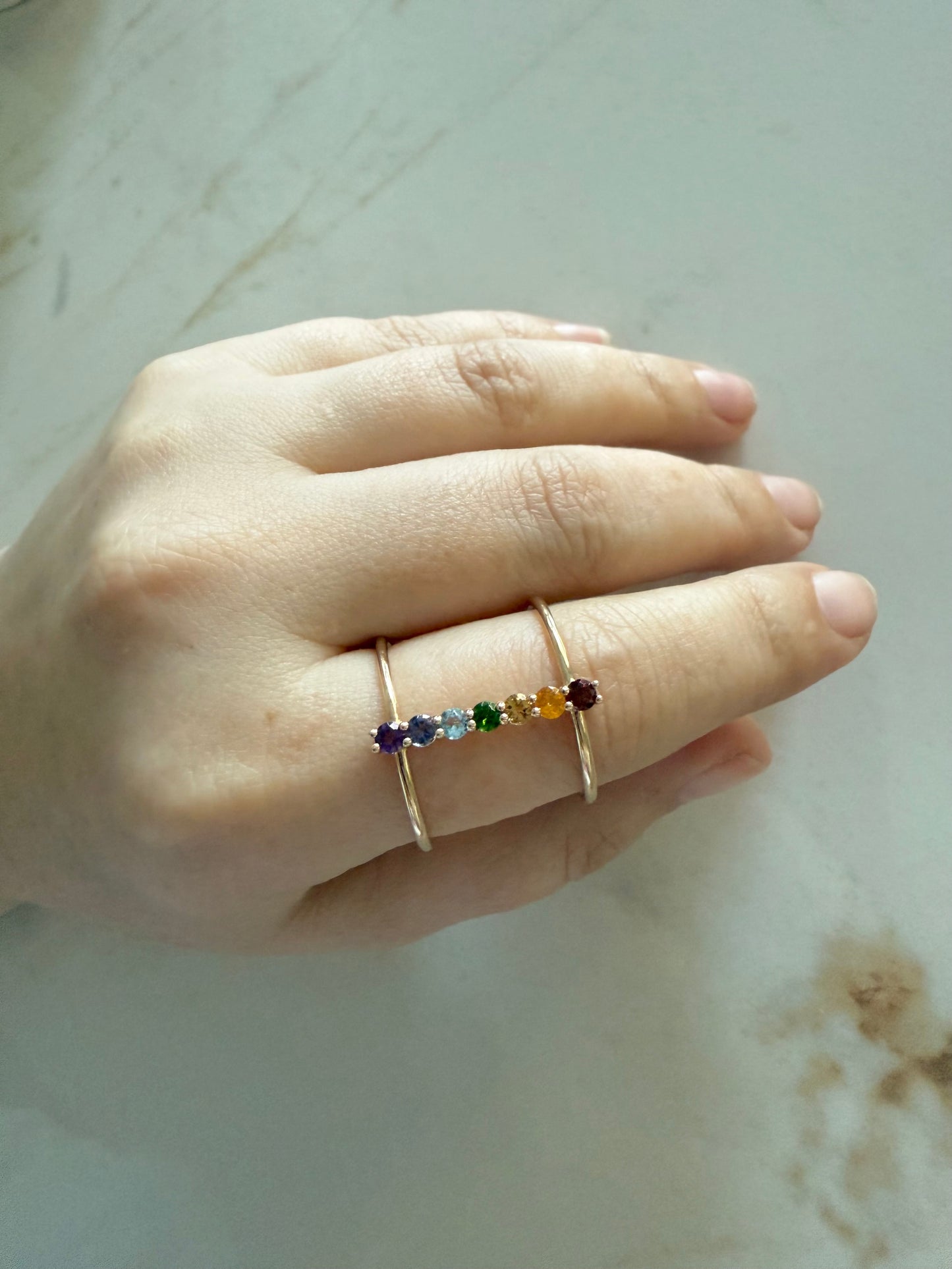 10K GENUINE GEMSTONES DOUBLE RING