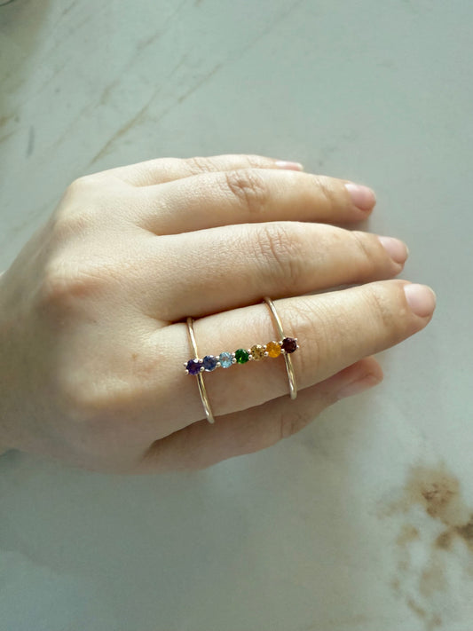 10K GENUINE GEMSTONES DOUBLE RING