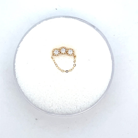14K SINGLE PIERCING 3 SOLITAIRE WITH HALO