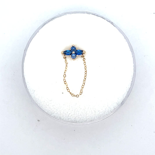 14K SINGLE PIERCING 4CZ STUDS BLUE