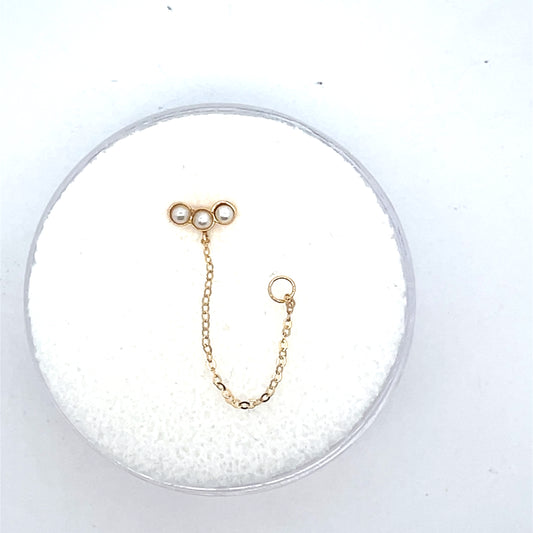 14K SINGLE PIERCING 3 PEARL CONNECTOR