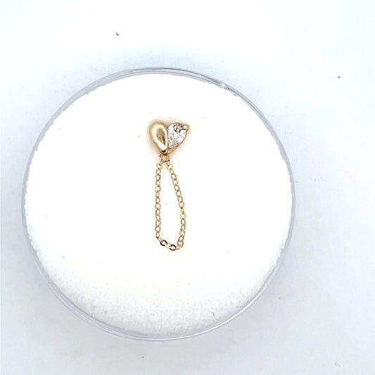14K SINGLE PIERCING HEART SOLID AND CZ CHAIN