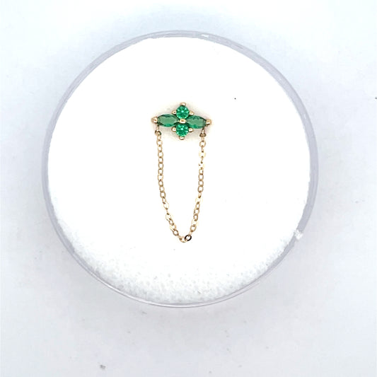14K SINGLE PIERCING 4CZ STUDS GREEN
