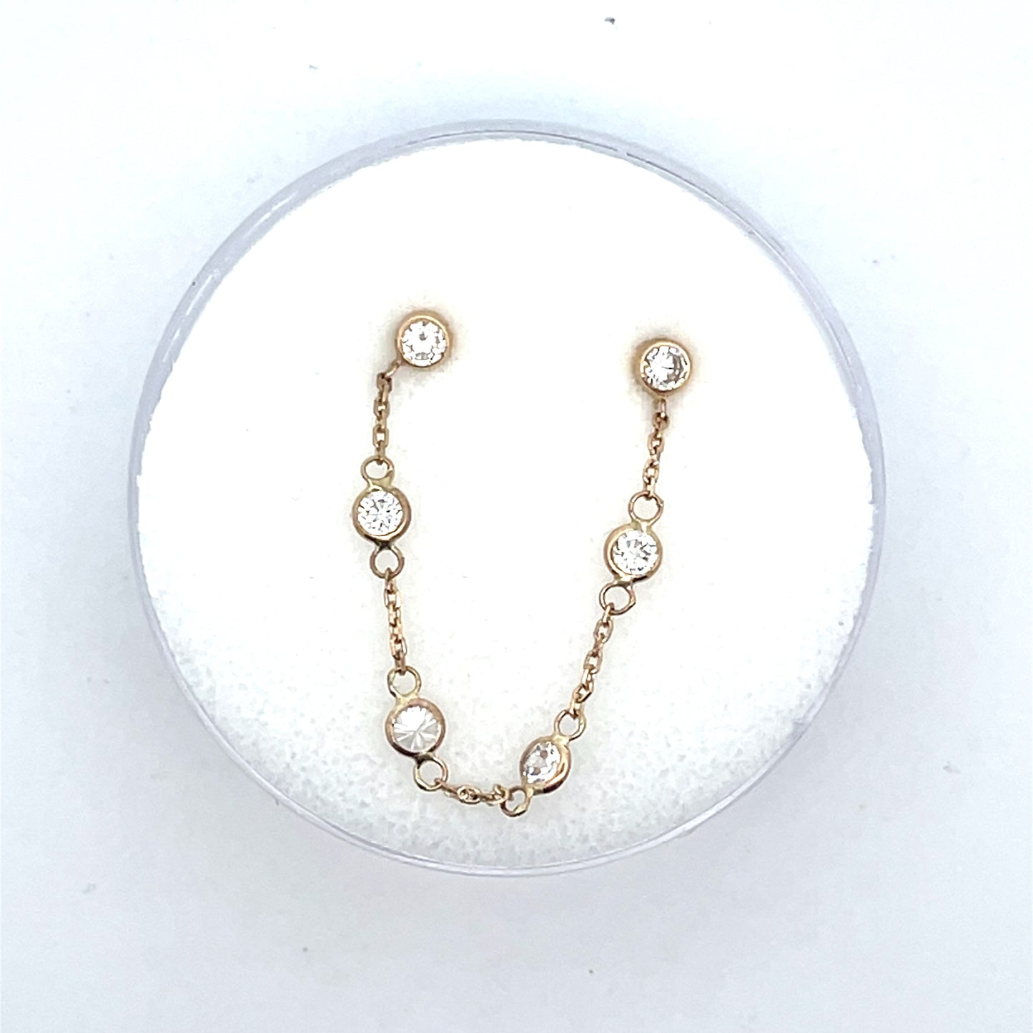 14K SINGLE PIERCING CONNECTOR WITH BEZEL CHAIN