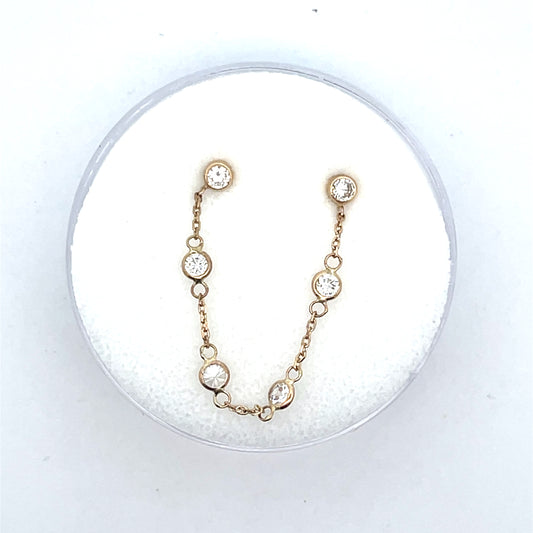 14K SINGLE PIERCING CONNECTOR WITH BEZEL CHAIN