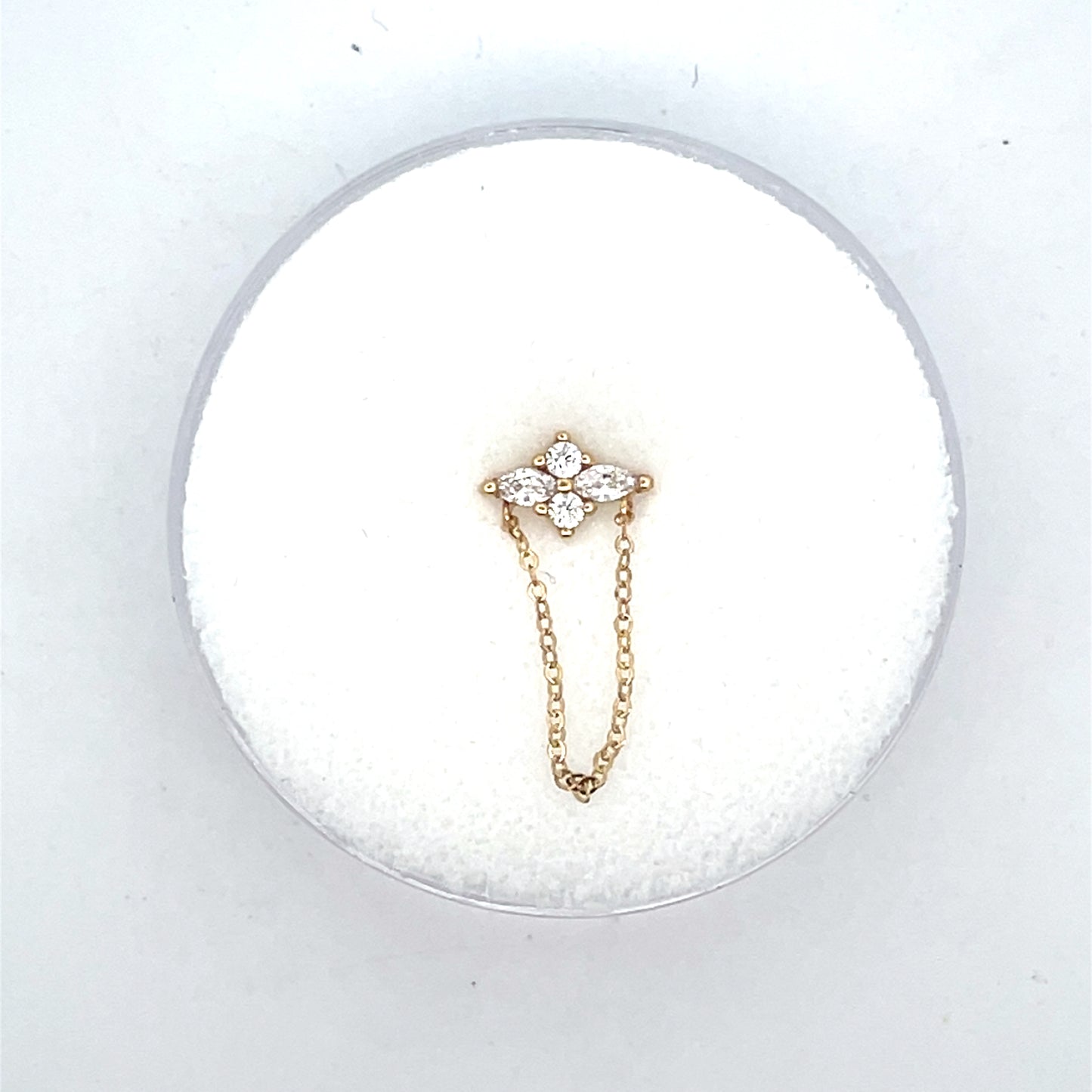 14K SINGLE PIERCING 4CZ STUDS CLEAR