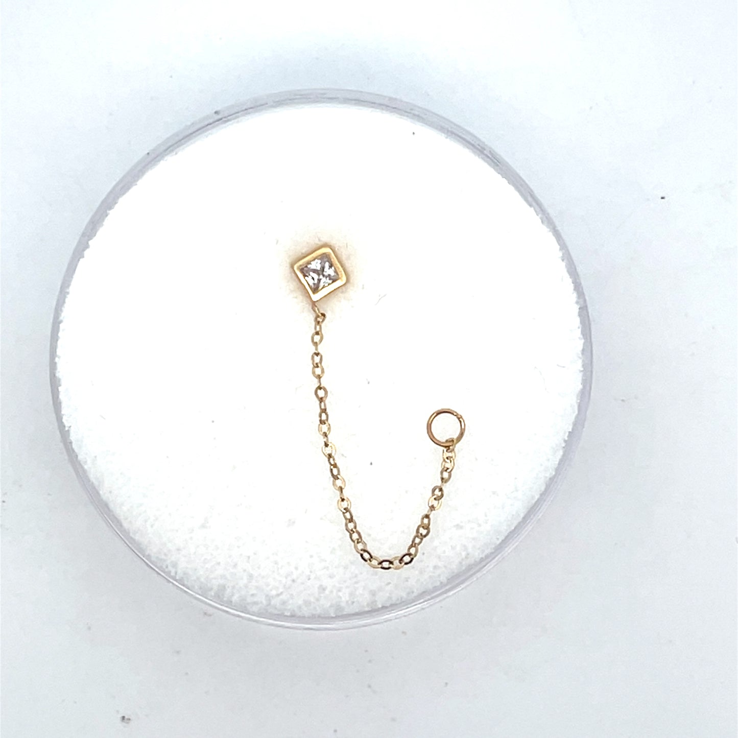 14K SINGLE PIERCING SQUARE WITH BEZEL CONNECTOR CHAIN