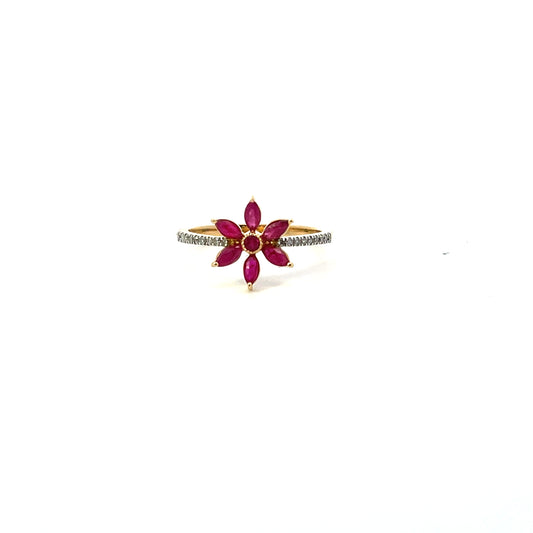 10K YG SINGLE RUBY FLOWER WITH D-0.07CTW RING