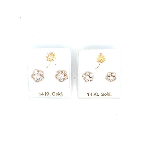 14K FULL CZ FLOWER WITH PEARL STUDS