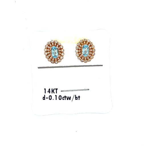 14K OVAL BLUE TOPAZ WITH D-0.10CTW DIAMONDS