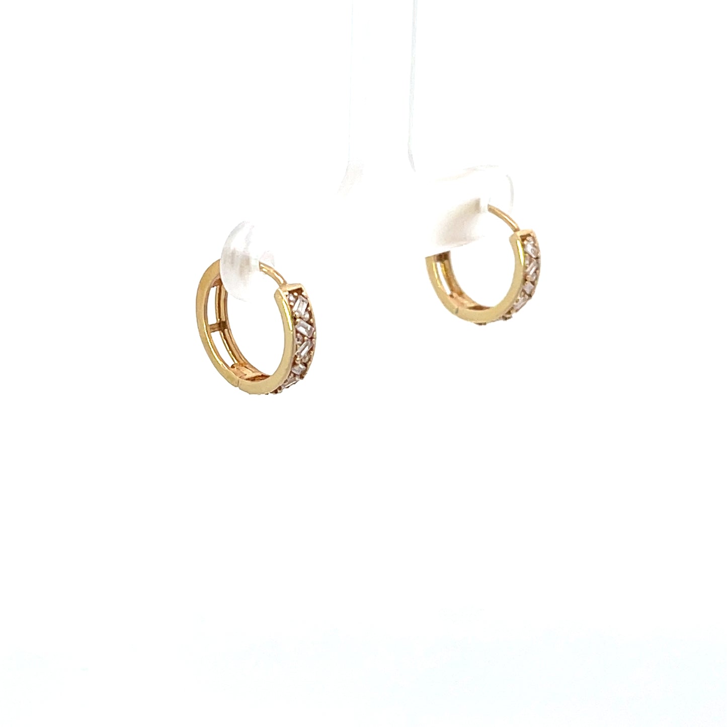 14K YG HOOPS WITH BAGUETTE DIAMONDS