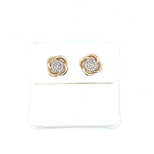 10K YG FLOWER STUDS WITH NATURAL DIAMONDS