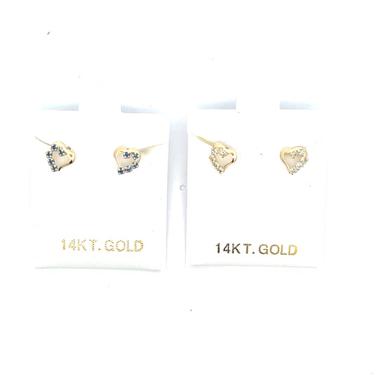14K HEART STUDS WITH CLEAR CZ