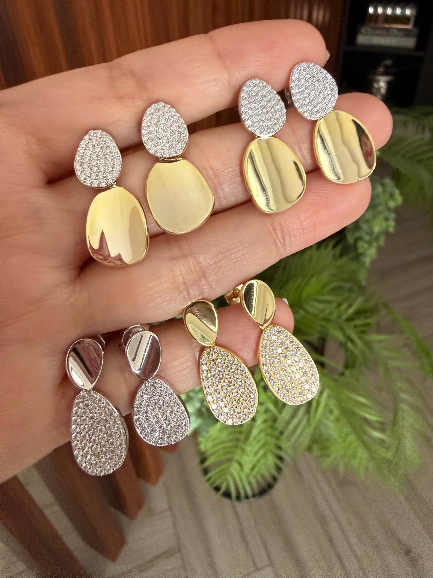 TWO CIRCLE SOLID AND PAVE EARRINGS