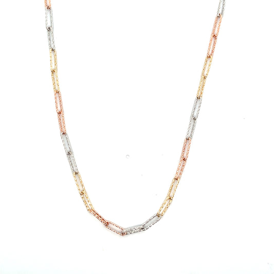 14K YG RG WG TRICOLOR CLIP CHAIN NECKLACE