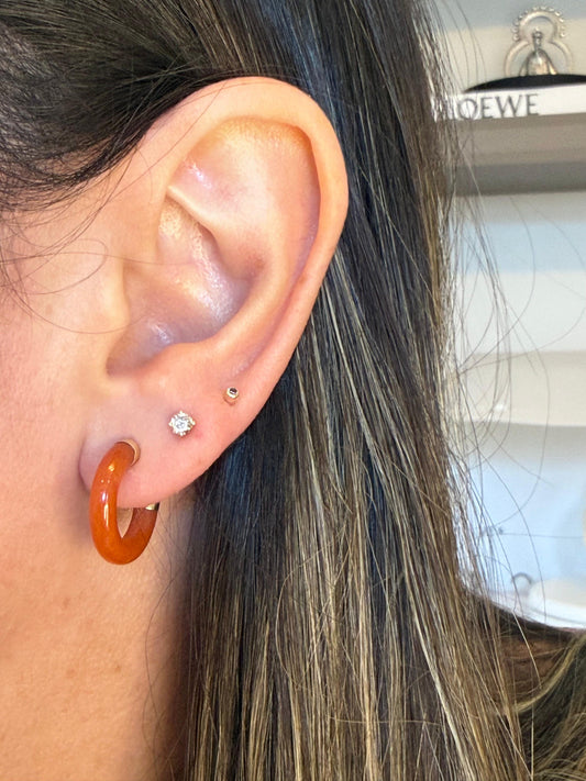 14K YG NATURAL JADE BROWN MEDIUM HOOPS