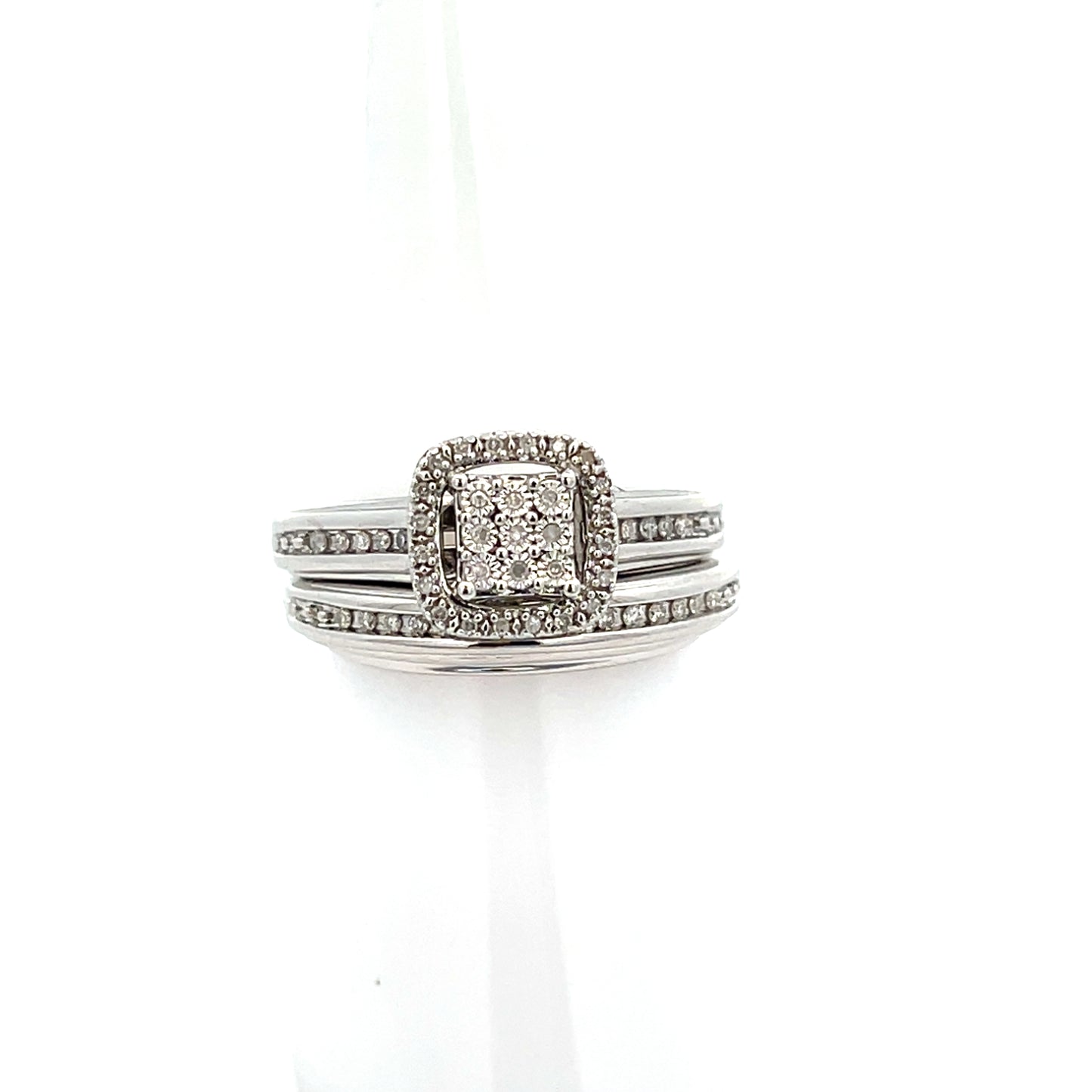D-0.25CTW DIAMOND PRINCESS CUT WITH HALO DUO SET ENGAGEMENT RINGS (SIZE7)