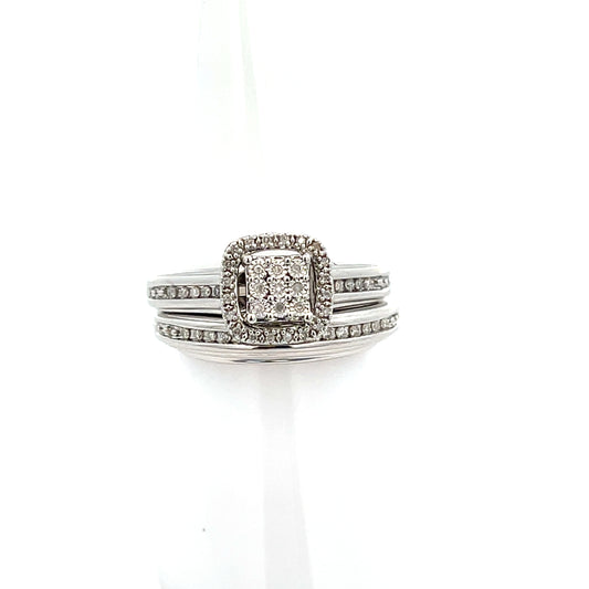 D-0.25CTW DIAMOND PRINCESS CUT WITH HALO DUO SET ENGAGEMENT RINGS (SIZE7)