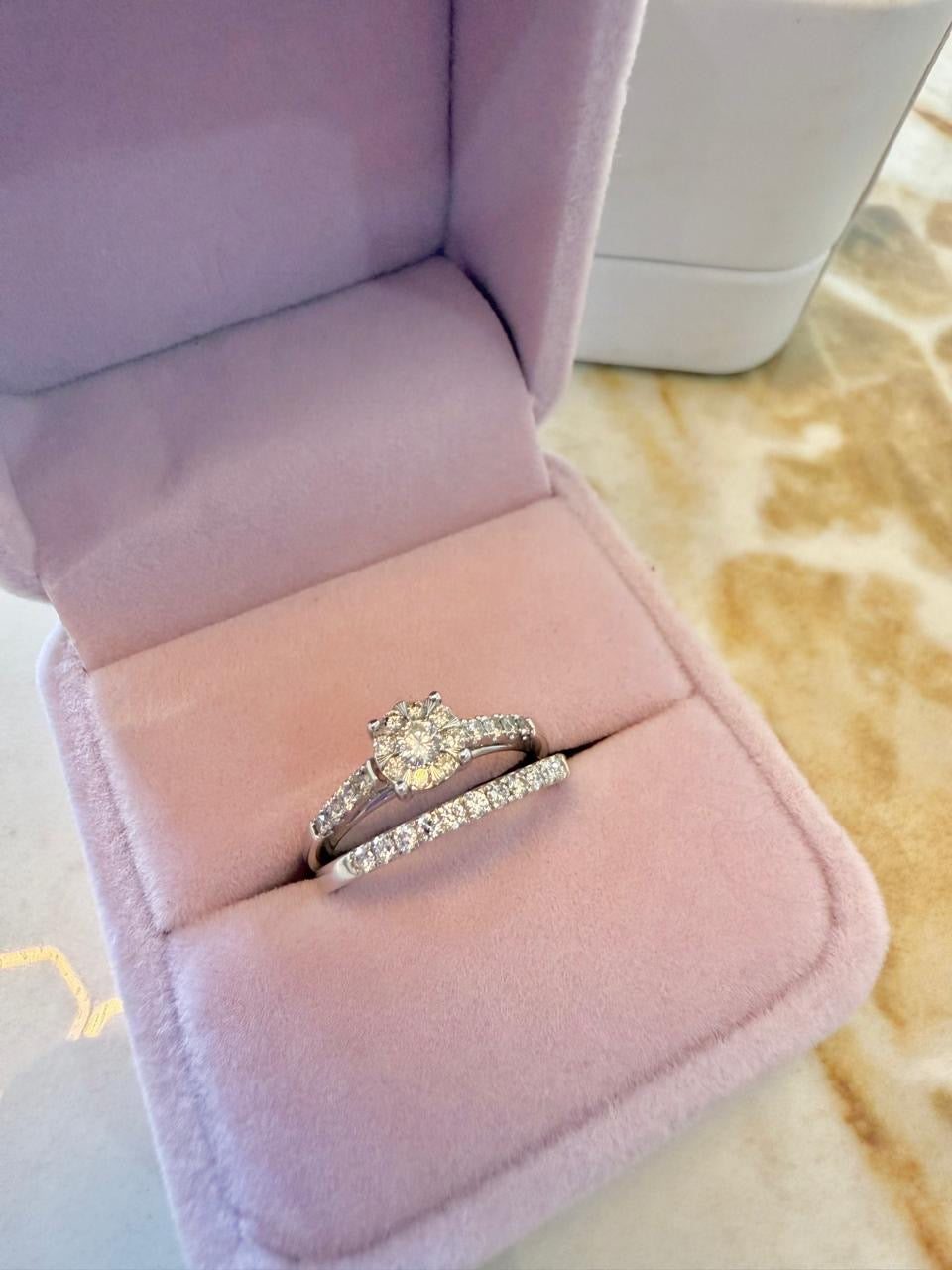 10K WG D-0.50CTW DIAMOND DUO ENGAGEMENT SET RINGS #5.75