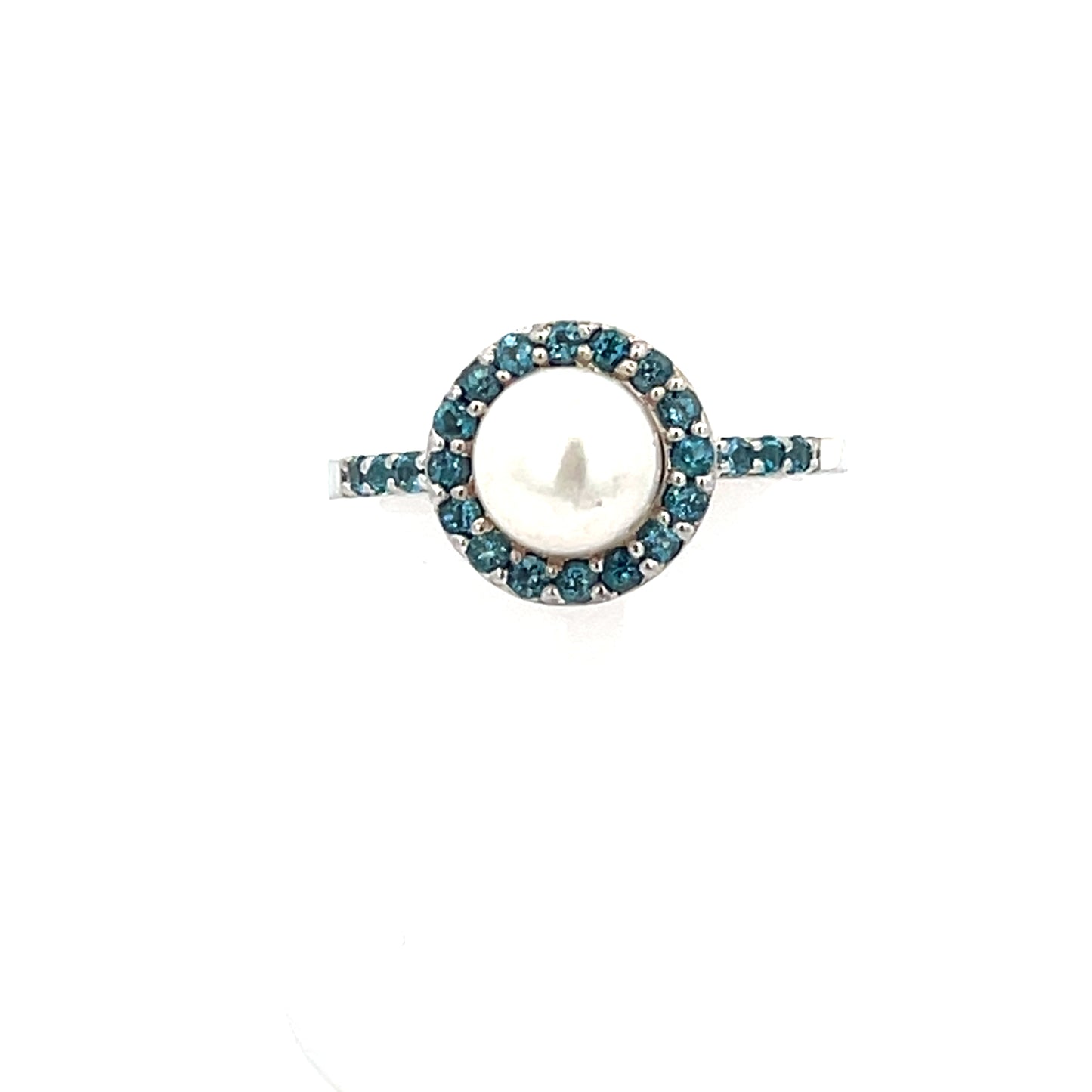 BLUE TOPAZ WITH NATURAL PEARL RING (SIZE 7)