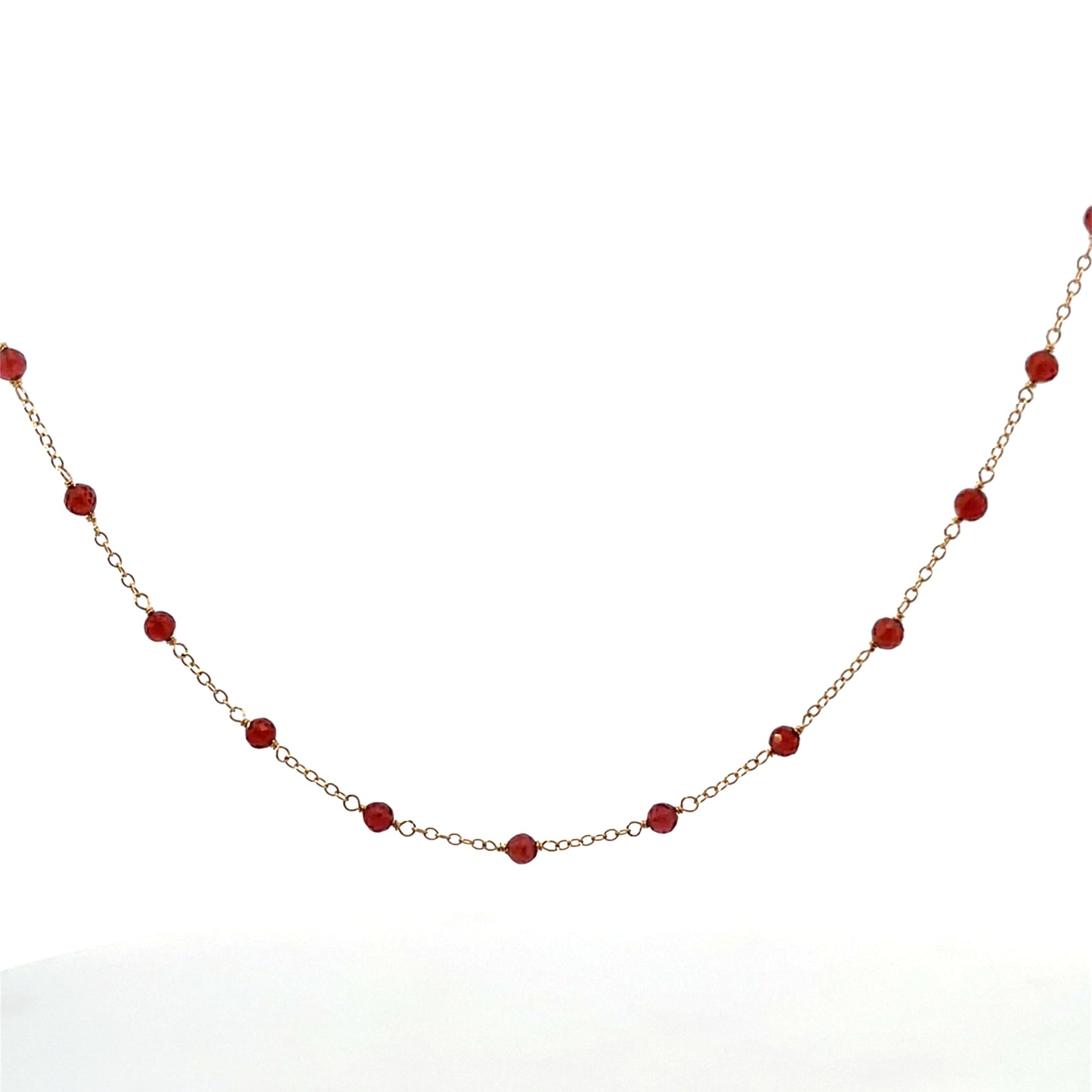 14K YG GARNET MINI BALL NECKLACE 17"