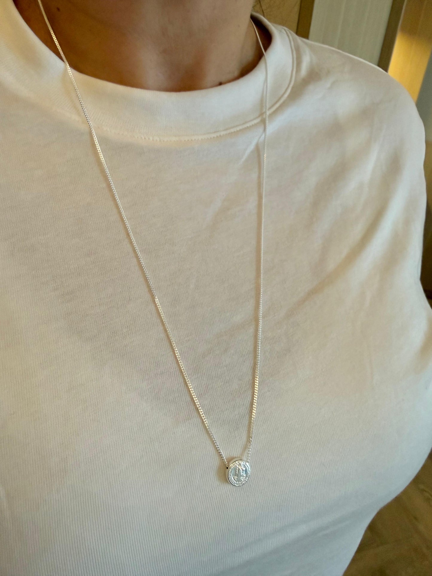 ROUND SILVER SAN BENITO SCAPULARY NECKLACE ""