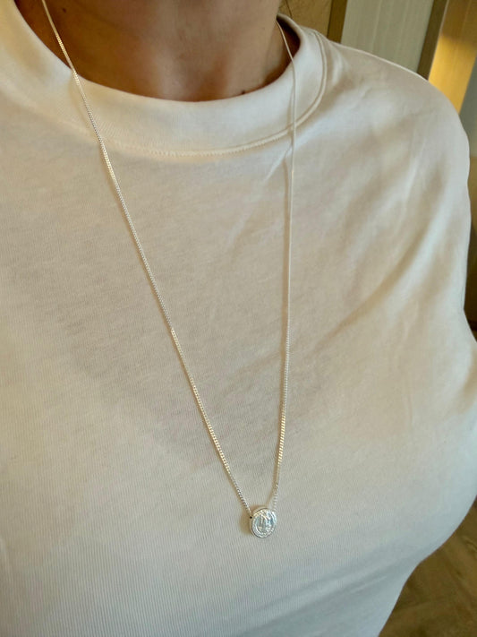 ROUND SILVER SAN BENITO SCAPULARY NECKLACE ""