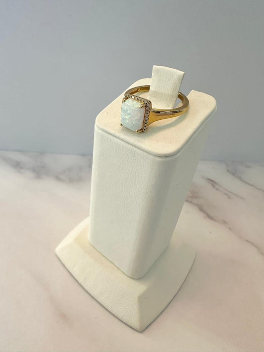 10K YG SQAURE OPAL WITH D-0.12CTW DIAMOND RING