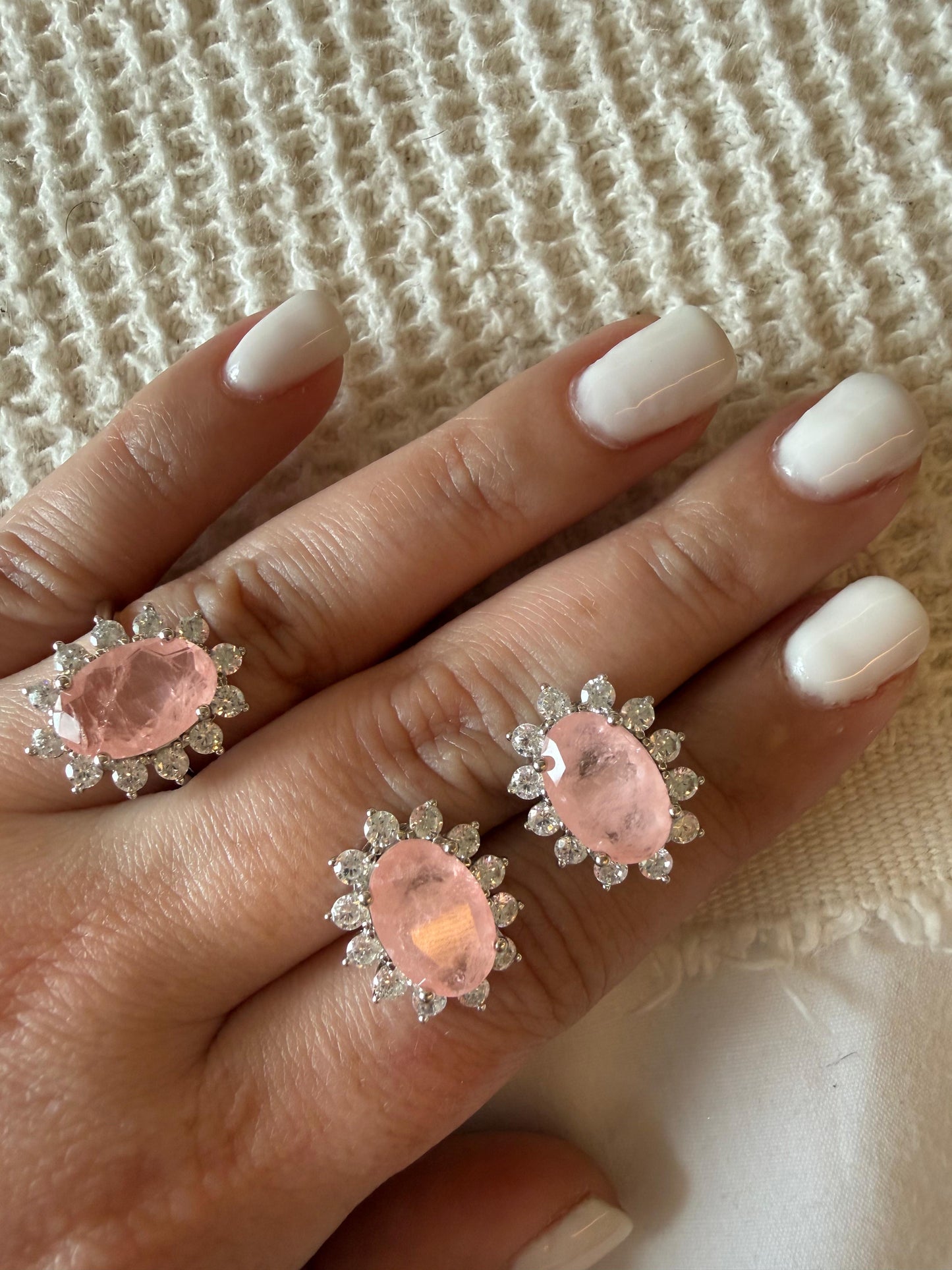 LAB CREATED PINK PARAIBA VINTAGE CZ SET EARRINGS AND RING #7