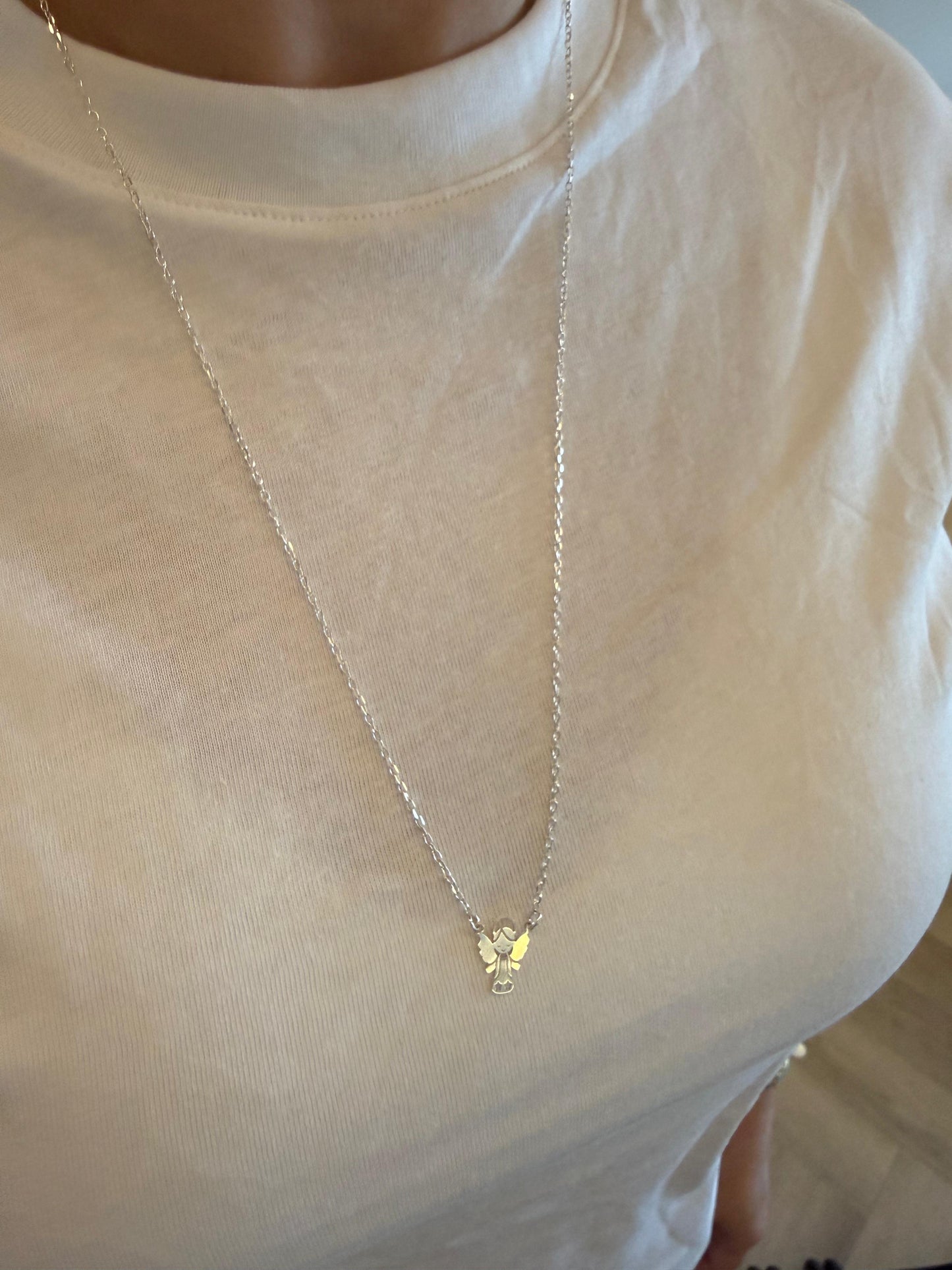 RECTANGLE ANGEL SILVER SCAPULARY NECKLACE ""