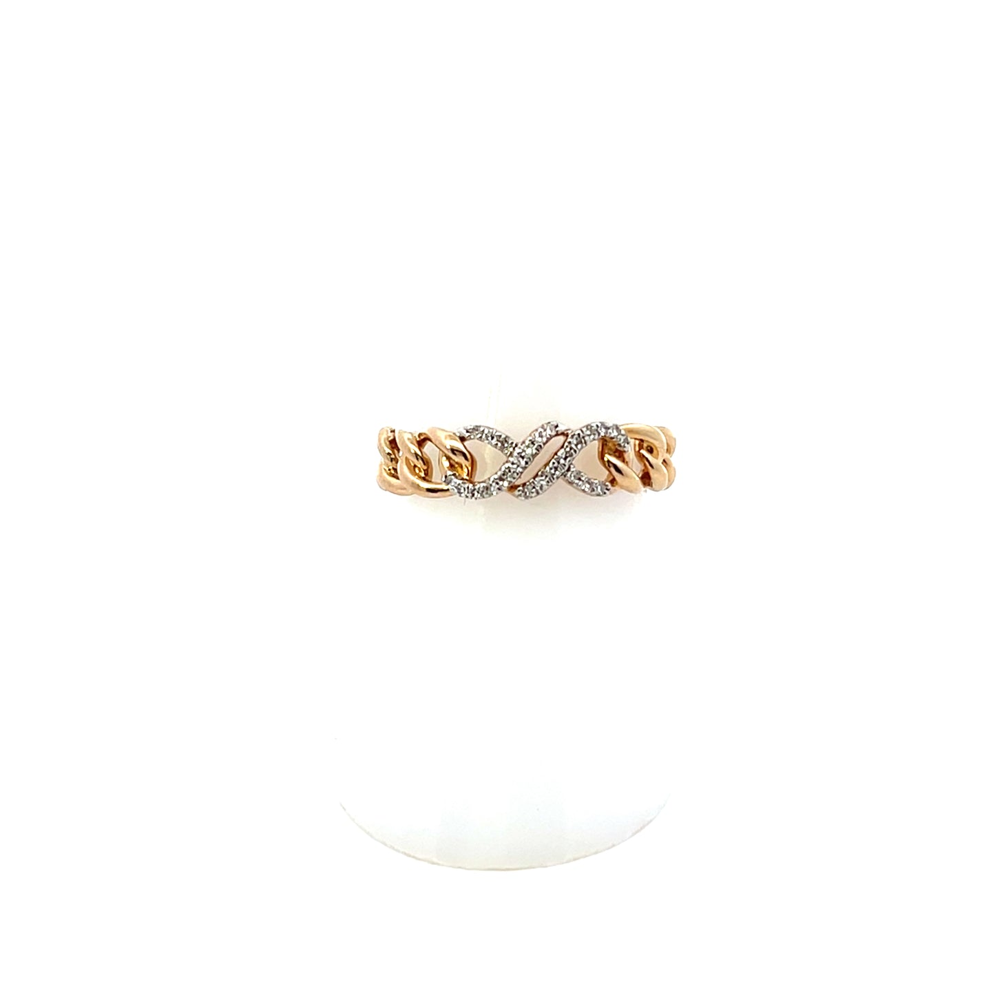 10K YG D-0.12 CTW DIAMOND INFINITY WITH CUBAN CHAIN RING BAND