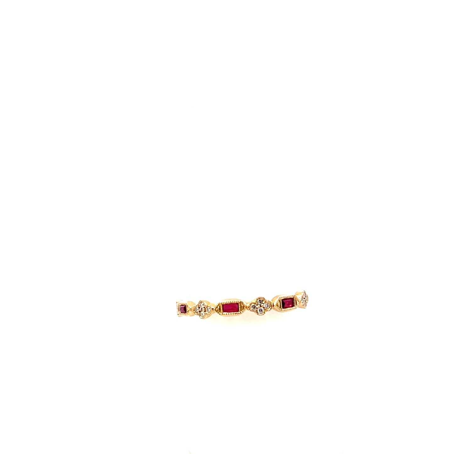 10K YG D-0.10CTW RECTANGLE BEZEL RUBY AND DIAMOND RING
