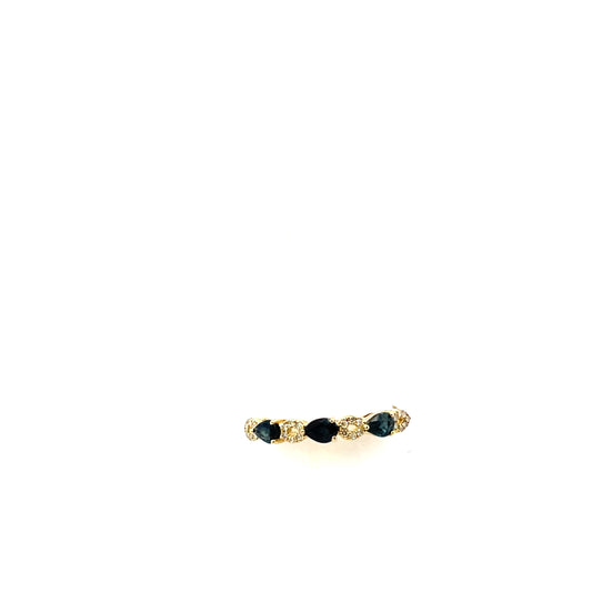 10K YG D-0.10CTW SAPPHIRE PEAR AND DIAMOND PAVE RING