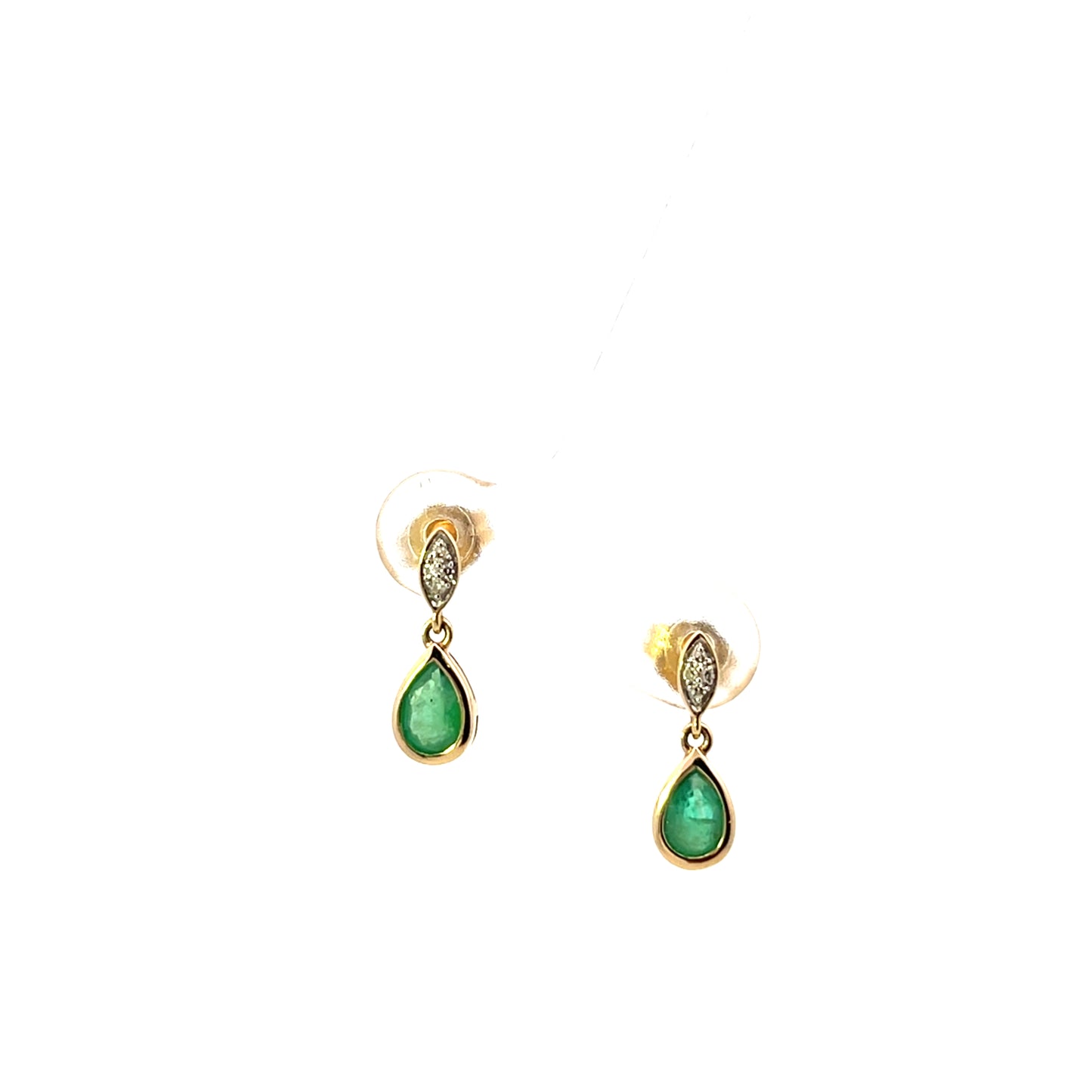10K YG D-0.03CTW MAQUISE DIAMOND AND PEAR DROP EMERALD PENDANT EARRINGS