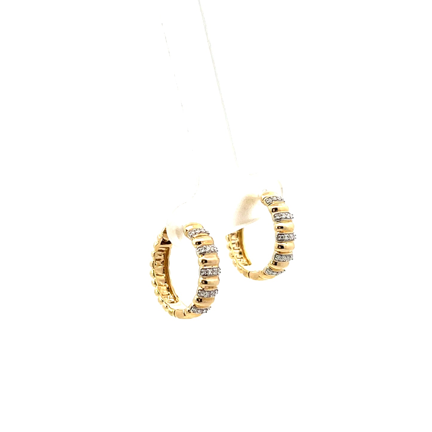 10K YG D-0.13CTW FLUTED AND DIAMOND HOOPS
