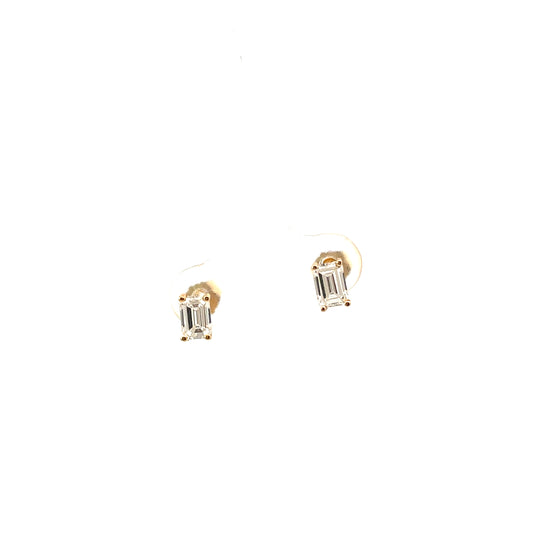 14K YG F-G S1 D-1CTW EMERALD CUT LAB GROWN DIAMOND SOLITAIRE STUD