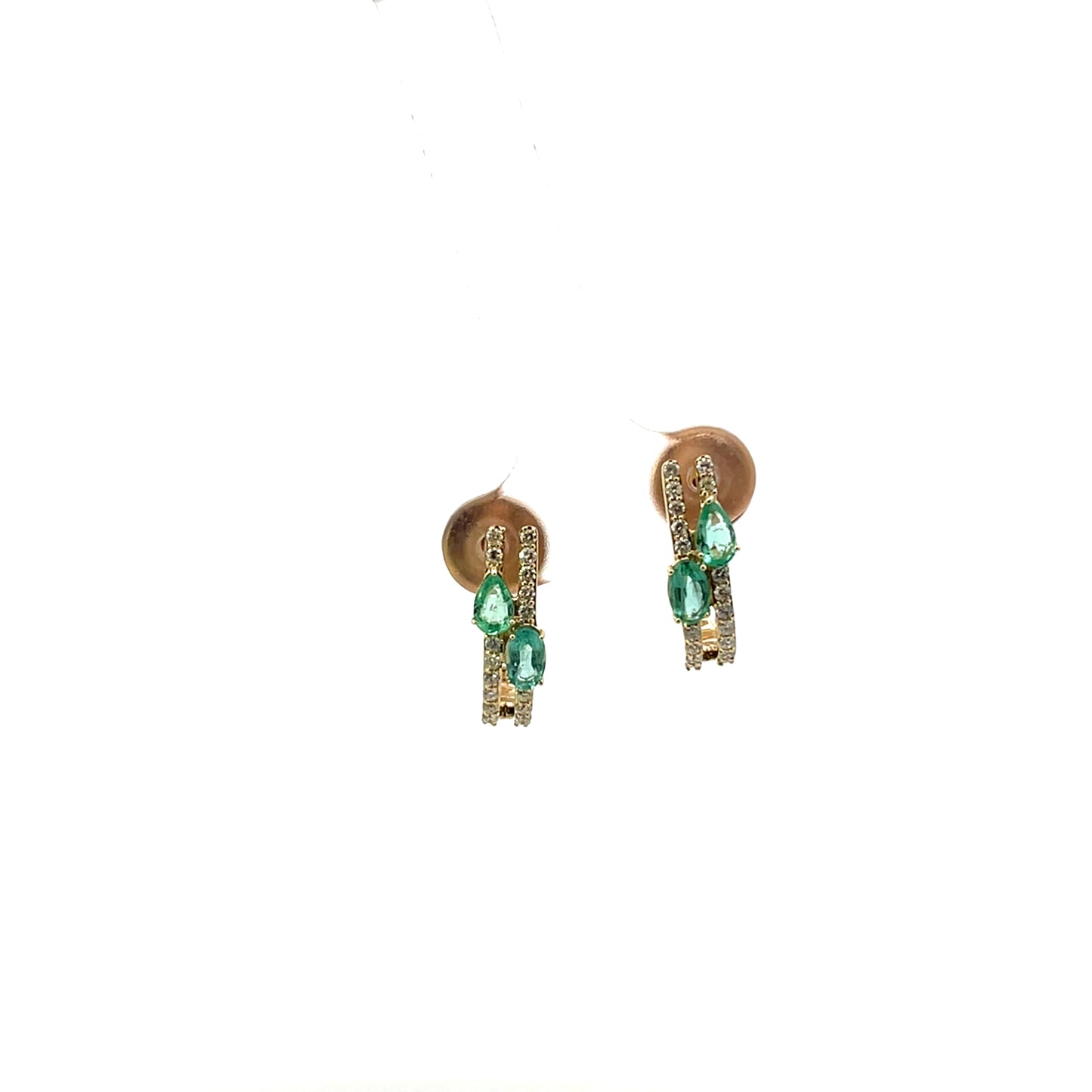 10K YG D-0.55CTW 2 EMERALD PEAR AND DIAMOND EARRINGS