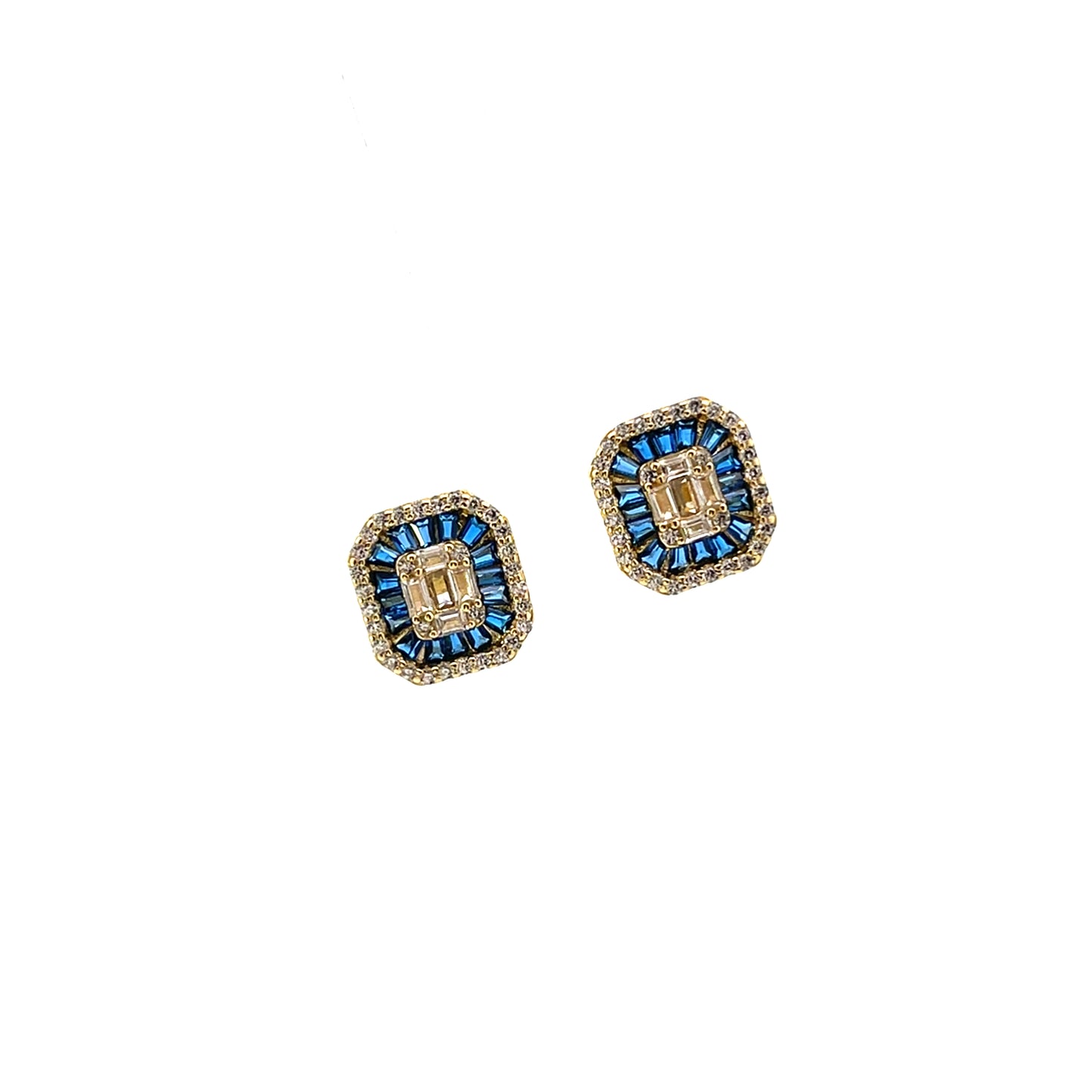 HEXAGONAL FULL CZ STUDS BLUE SGP EARRINGS