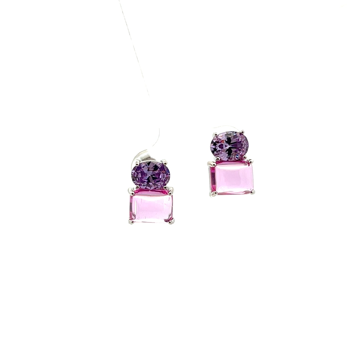 OVAL AND PRINCESS CUT PURPLE PINK SGP EARRINGS