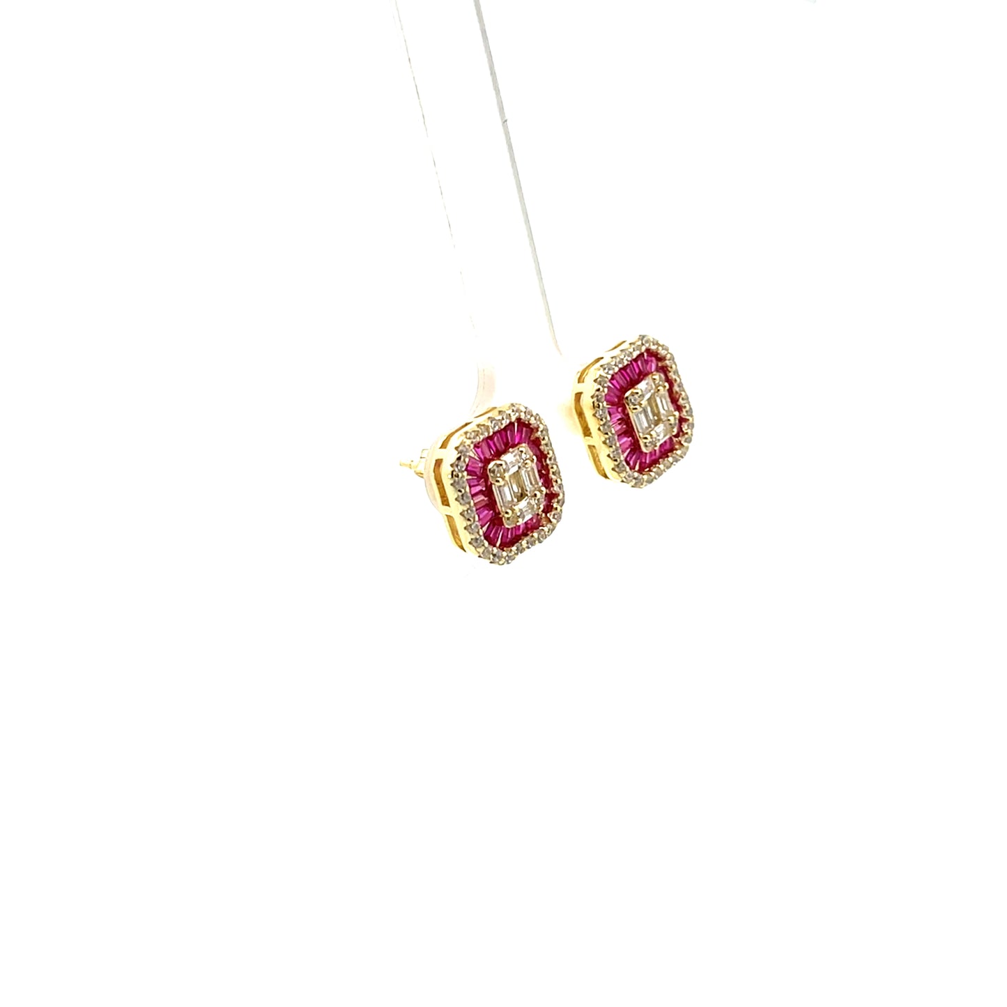 HEXAGONAL FULL CZ STUDS RED SGP EARRINGS