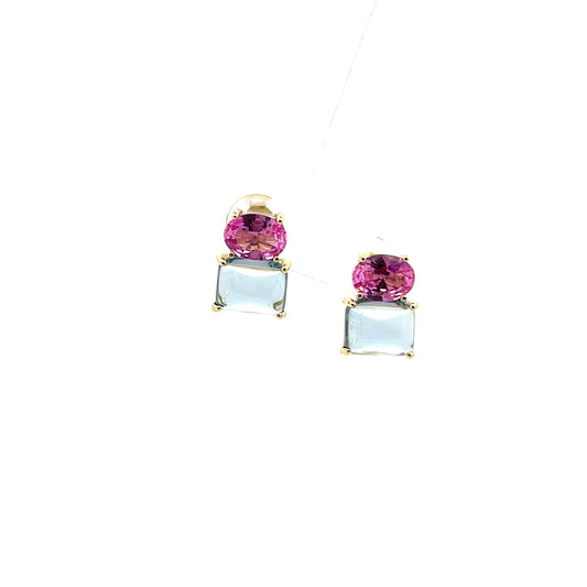 OVAL AND PRINCESS CUT PINK BLUE SGP EARRINGS