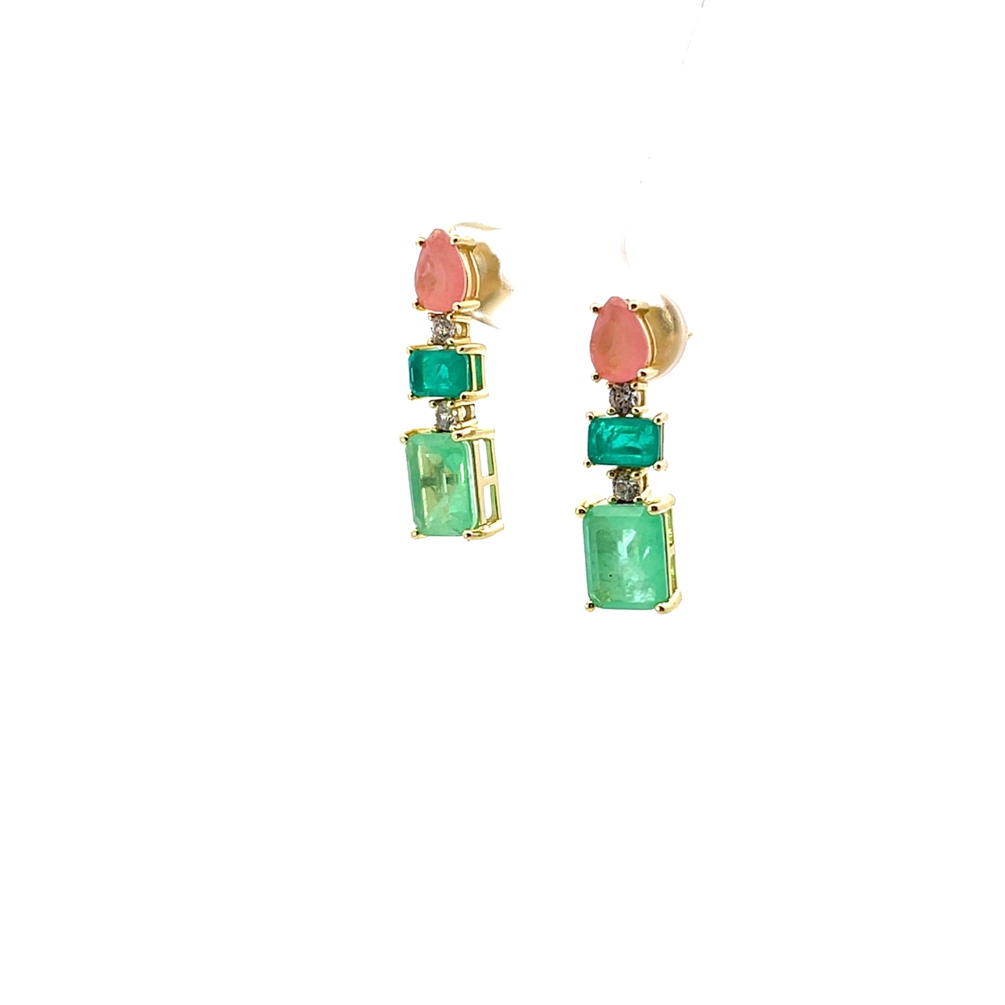 3 STONE LONG EARRINGS PINK GREEN
