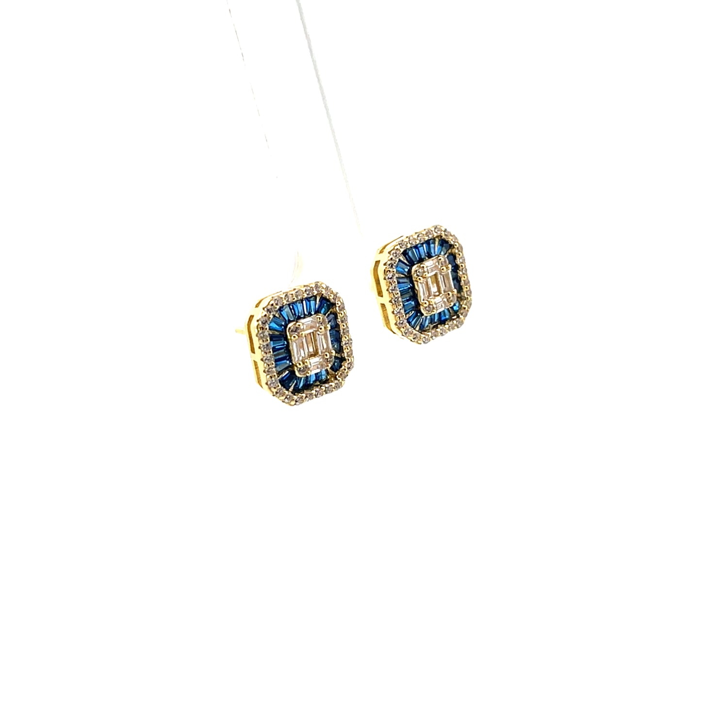 HEXAGONAL FULL CZ STUDS BLUE SGP EARRINGS