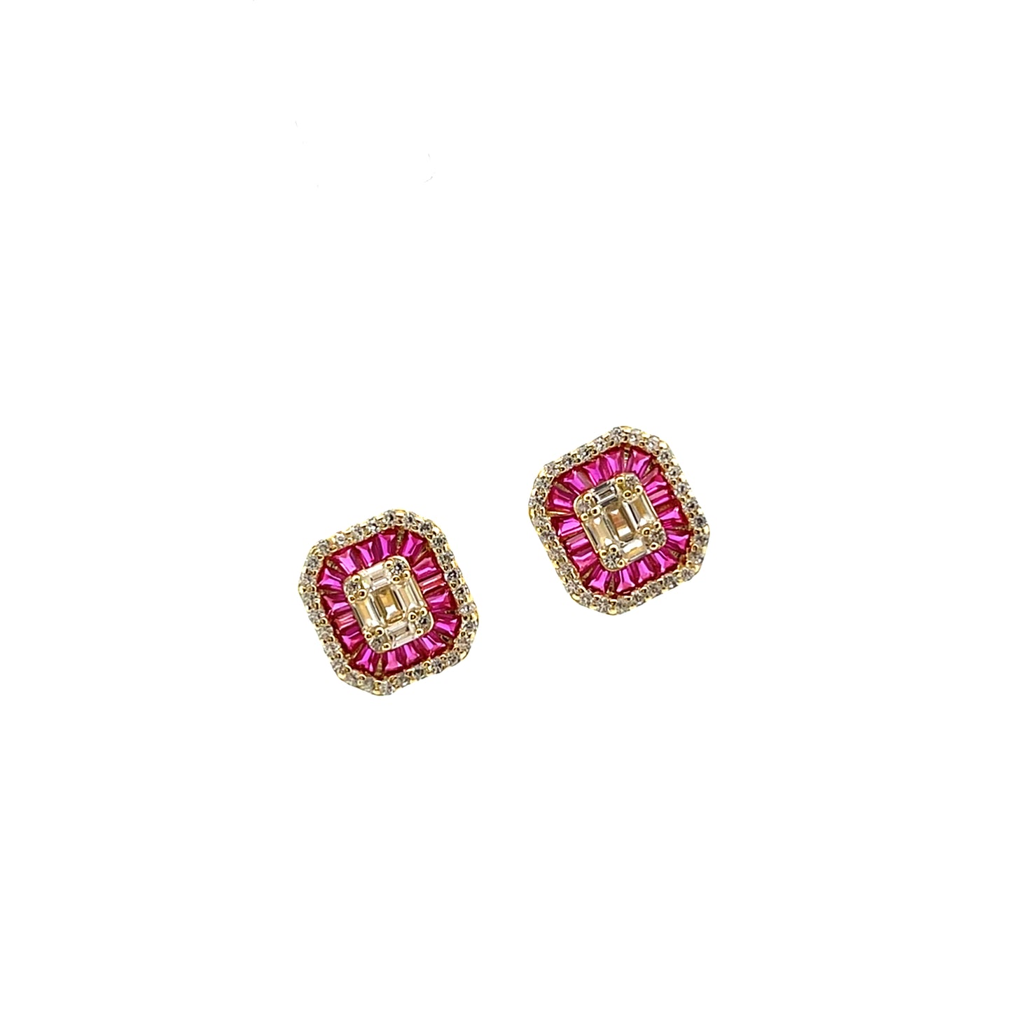 HEXAGONAL FULL CZ STUDS RED SGP EARRINGS