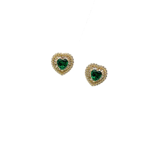 HEART STUDS WITH HALO GREEN