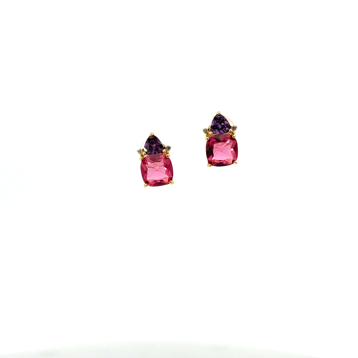 CUSHION AND PEAR EARRINGS PURPLE PINK
